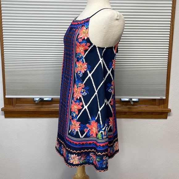 Flying Tomato Blue Hawaiian Floral Print Boho Sleeveless Mini Dress Size XS - Picture 7 of 9